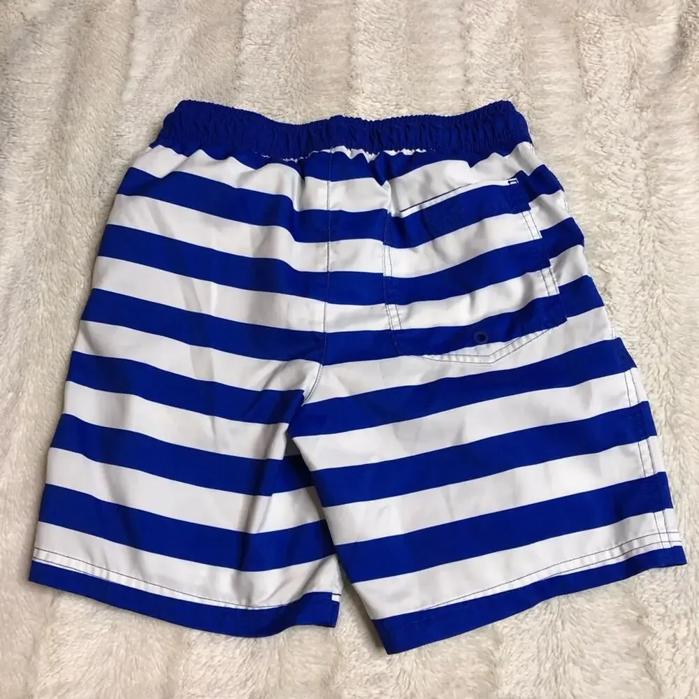 Cat & Jack blue yellow white shark rash guard swim trunk set size Large 10-12
